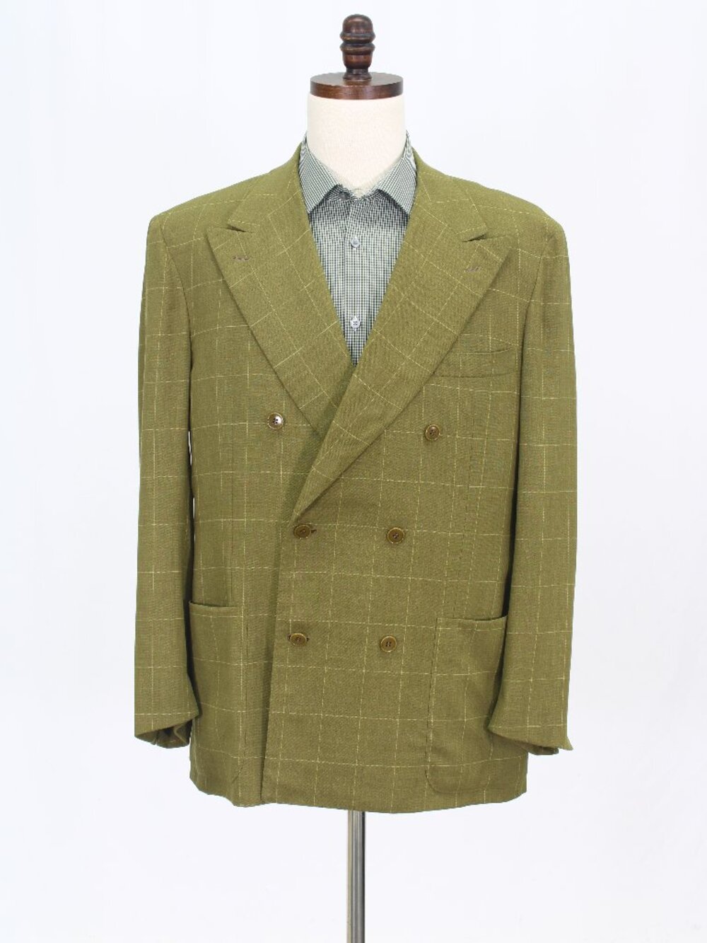 Luciano Barbera 44R Green Blazer Sport Coat Jacket Double-Breasted Check W706